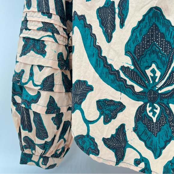 Ulla Johnson Melati Green and Black Print on a Pink Background-Lantern Sleeves-8 - Picture 5 of 16